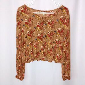 Self Esteem Floral Rayon Blouse Long Sleeve Button Front Peplum NWT Womens Med